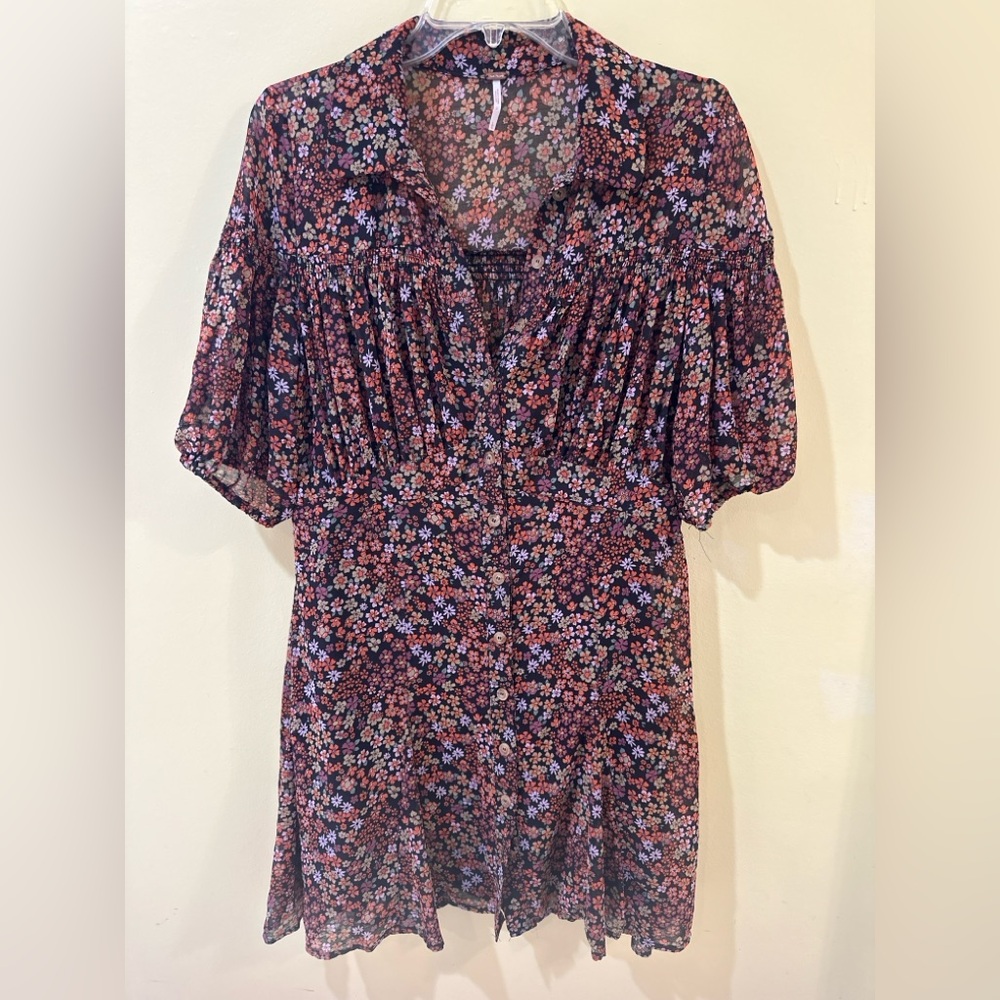Free People Floral Button Front Mini Dress | Size L